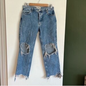 Free People We the Free distressed open knee relaxed fit cropped jeans Size 27
